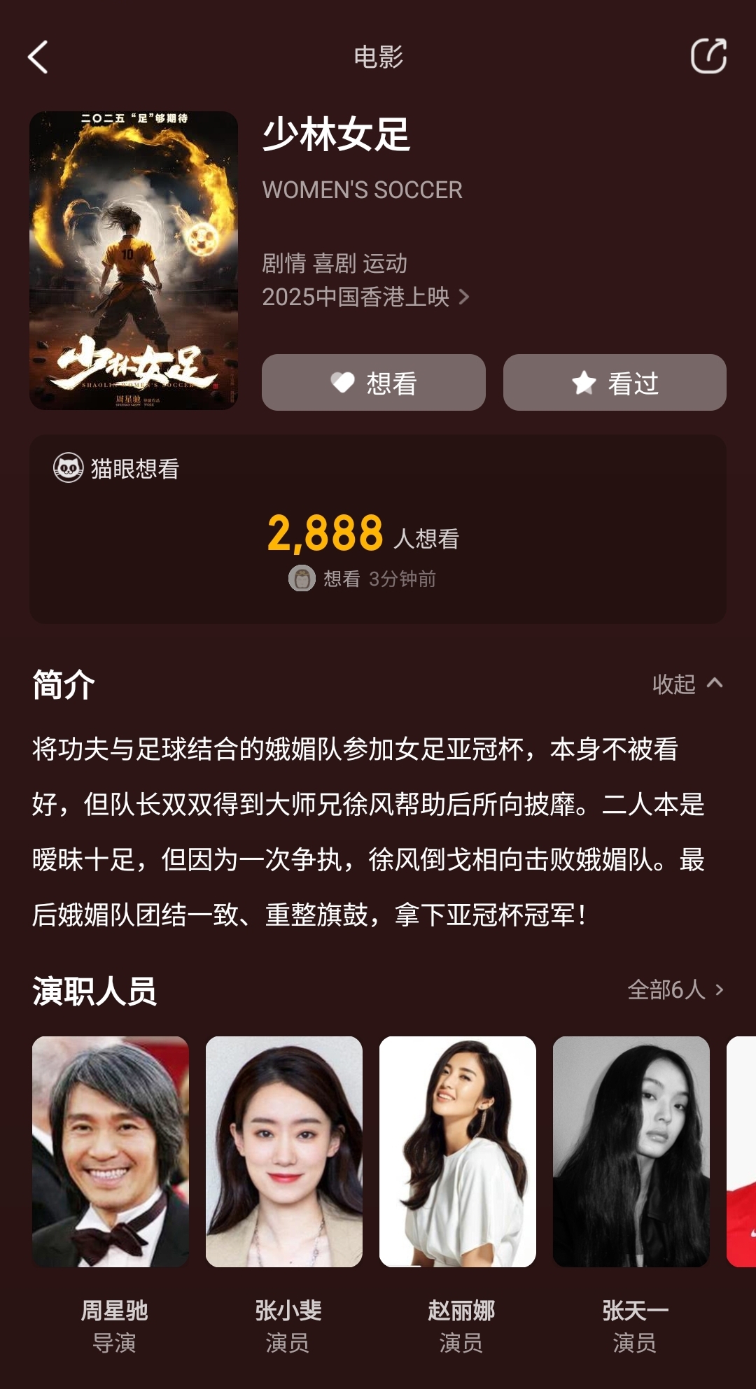  周星馳導(dǎo)演新片《少林女足》！主演張小斐，劇情峨眉隊(duì)奪亞冠冠軍