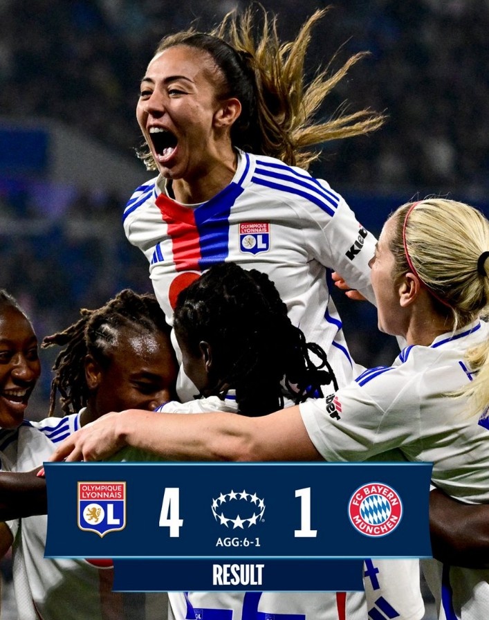  里昂女足4-1大勝拜仁女足，總比分6-1晉級女足歐冠半決賽